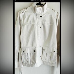 Baccini Women’s Moto Jacket – Faux Leather White, Size Large. NWOT.